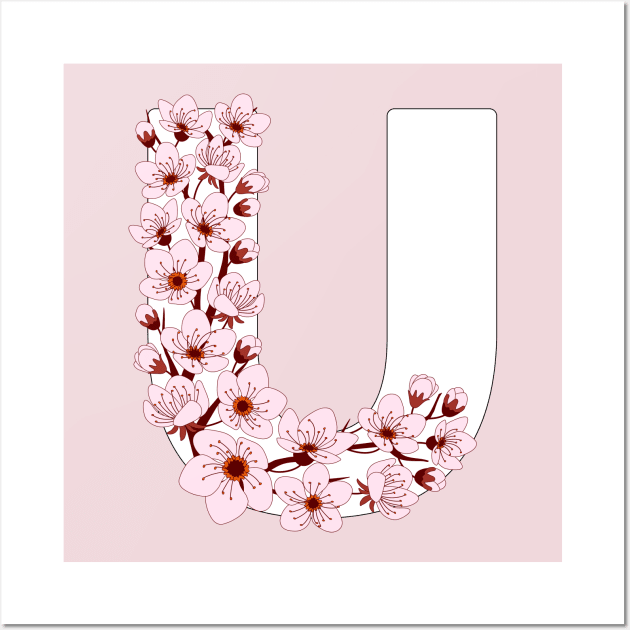 Colorful capital letter U patterned with sakura twig Wall Art by Alina